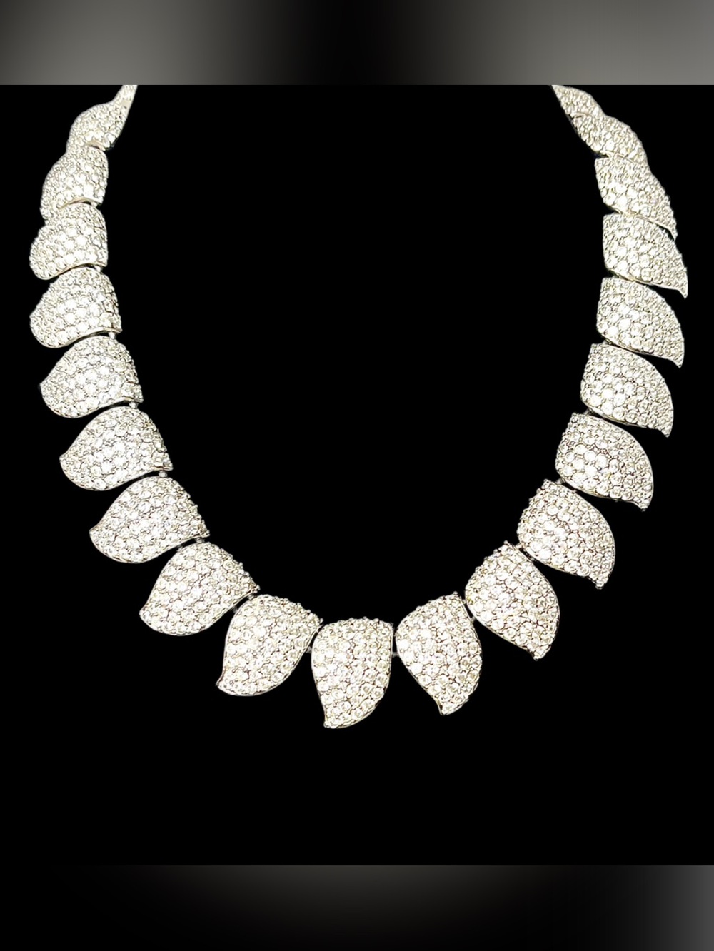 Carolee Lux Crystal Paved Leaf Statement Necklace in Silver